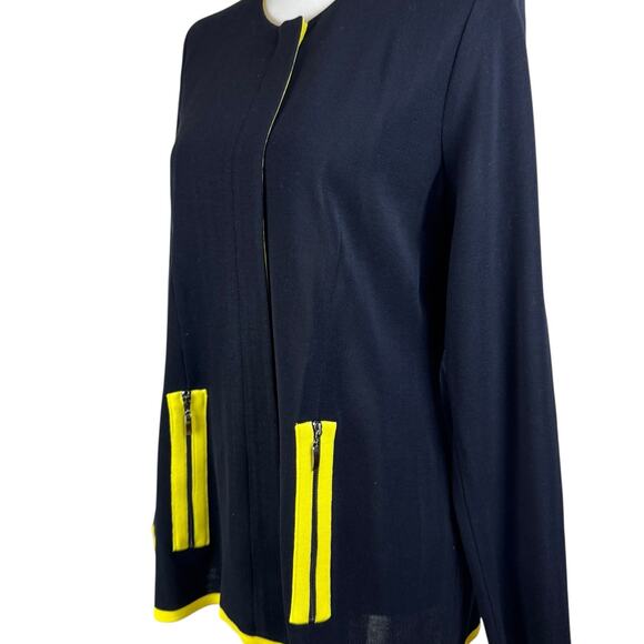 Exclusively Misook Black Knit Yellow Trim Covered Zipper Layering Jacket Blazer - Picture 8 of 11